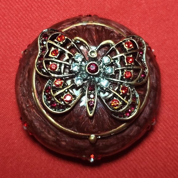 Vintage Trinket Box Burgundy Bejeweled Rhinestones Butterfly Design - Picture 1 of 12